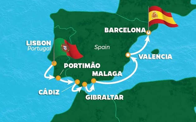 2018 Spain and Portugal GOLF CRUISE Map